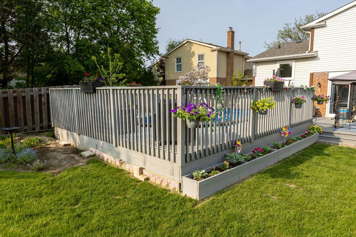 Residential backyard fence creating a safe enclosed area for dogs